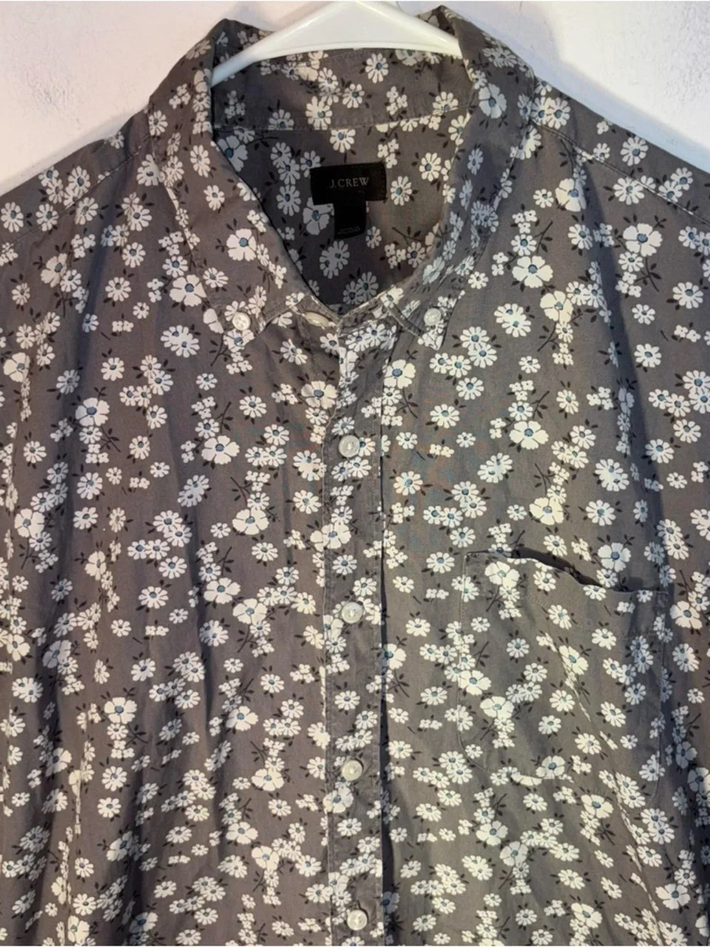 J. Crew Men's Short-Sleeve Floral Button-Down Shirt - Gray & White